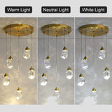 1 x RAW Customer Returns Modern Crystal Pendant Light, 3-Color LED Crystal Pendant Light, Height Adjustable Golden Ceiling Hanging Lamp, For Kitchen Island Bedroom Living Room Dining Room 5-Head Round Base  - RRP €199.99