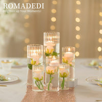 1 x RAW Customer Returns Glass cylinder glass vase lantern glass with base - Romadedi 6Pcs candle holder cylinder for pillar candles floating candles flowers pampas grass vase for wedding party dining table table decoration living room- RRP €39.99