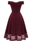 1 x Brand New Homrain Women Dresses Elegant Off Shoulder Pleated Dresses High Low Lace Wedding Dresses Banquet Evening Formal Dress Burgundy 2XL - RRP €46.99