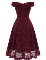 1 x Brand New Homrain Women s Evening Dresses Elegant Wedding Lace Dress Off Shoulder Rockabilly A-Line Dress Cocktail High Low Bridesmaid Dresses -1Burgundy 2XL - RRP €46.99