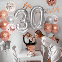 13 x Brand New Decoration 18th birthday girl, Thinbal birthday decoration 18 rose gold silver, 18th birthday decoration girl with happy birthday banner, balloons birthday 18, pompoms for girls 18th birthday decorations - RRP €130.91