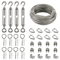 1 x RAW Customer Returns Stainless Steel Wire Rope Kit, 20m Roll Steel Wire with M5 Hook and Eye Turnbuckle, Eye Screws, Wire Rope Clamps, Rope Sleeves, Thimble Thimbles for Cables and Ropes - RRP €25.2