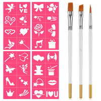 1 x Brand New Tenare Pack of 4 Valentine s Day Stickers for Children Valentine s Day Drawing Stencils with 3 Nylon Small Brush Love Bear Flowers Heart Stencils for Crafts for Valentine s Day Wedding - RRP €16.8