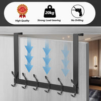 1 x RAW Customer Returns JOLY FANG Door coat rack for hanging - stainless steel door hook with 6 double hooks - coat hook door without drilling towel holder door thickness 4.5 cm, black  - RRP €19.8