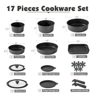 1 x RAW Customer Returns SENSARTE 17 Piece Pot Set, Pan Set Non-Stick Cookware with Removable Handle, Pot Set Induction Dishwasher and Oven Safe, Healthy Non-Stick RV Cookware, PFOA-Free Black  - RRP €106.72