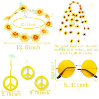 3 x RAW Customer Returns JeVenis Sunflower Hippie Women s Accessories Boho Hippie Costume 60s Boho Hippie Costume Headbands 70s Round Glasses 70s Sunflower Necklace 70s Fringe Earring for Girls Carnival - RRP €60.06