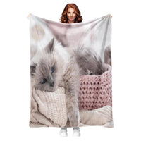 1 x RAW Customer Returns Cuddly blanket with cat motif 150x200cm, sofa blanket with animal motif, soft warm fleece blanket for adults, warm blankets for autumn winter B, 150x200cm  - RRP €36.98