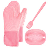 10 x Brand New Silicone oven gloves heat resistant 572 F., pot holder glove with non-slip pot holder and silicone brush for cooking, baking, grilling, grilling, microwave, glove-pink - RRP €130.9