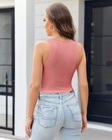 1 x Brand New Feziakuk Women s Crop Top Sexy Sleeveless Tank Top Ribbed Top Summer Basic Slim Fit Camisole Shirt, Pink XL - RRP €18.14