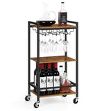 1 x RAW Customer Returns smusei serving trolley with wheels, 3-tier kitchen trolley wooden wine trolley bar trolley with glass holder for outdoor use, dining room, living room, party, bar, 43.6x30x85 cm, brown - RRP €41.74