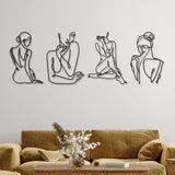 1 x RAW Customer Returns 4 Pieces Metal Wall Art Decor Black Metal Wall Art Single Line Art Drawing Minimalist Abstract Female Woman Modern Wall Sculptures for Hanging Decoration Accents for Bathroom - RRP €29.48