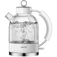 1 x RAW Customer Returns Glass kettle, ASCOT electric kettle stainless steel, 2200W, 1.5L, BPA free, quiet quick boil kettle, cordless tea kettle, boil-dry protection and automatic switch-off - RRP €56.46