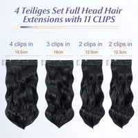 1 x Brand New Elailite Clip in Extensions 22 55cm 4 pieces colorful hair strands clip hair extension hair clips women s hairpiece with clip synthetic hair 11 clips in synthetic wavy 1 dark black - RRP €18.99