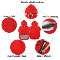 1 x Brand New MOREZI Double Raincoat for Dogs, with Holes and Pockets for Seat Belt, Zipper and Hood, Suitable for Small and Medium Dogs-Red-XS - RRP €31.99