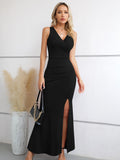 1 x RAW Customer Returns Laughido Cocktail Dress Maxi Dress Festive Party Dress Summer Dress Women s Wrap Dress Elegant Bodycon Long Wedding Evening Dresses Black, Small  - RRP €48.4