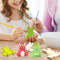 2 x Brand New Tenuevo wooden bunnies to paint, 10 pieces of Easter wood to paint with colorful mini pompoms and googly eyes, DIY Easter bunny decoration for children s craft set, Easter decoration Easter crafts spring to decorate - RRP €16.32