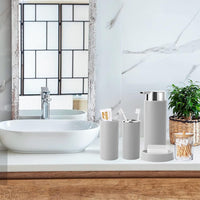 1 x RAW Customer Returns GMMH 6-piece bathroom set bathroom accessories set organizer soap dispenser, toothbrush cup, cosmetic bin, toilet brush and holder, soap dish, trash can, toothbrush holder, bathroom set light gray design 2a  - RRP €22.99