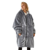 1 x RAW Customer Returns O Women s Winter Blanket - Men s Winter Blanket with Zipper Closure, Sleeves and Hood - Fleece Blanket Robe for Women and Men - Ideal for Winter Nights - One Size - Blue - RRP €29.9