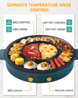 1 x RAW Customer Returns BAOSHISHAN Electric Hotpot Pot with Grill 2-in-1 Electric Grill with Two Temperature Control Electric Hot Pot Grill Suitable for 3-4 Person 1360W 220V - RRP €77.7