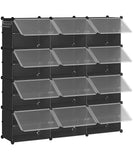 1 x RAW Customer Returns HOOBRO Shoe Rack with 12 Compartments, Shoe Box, Shoe Cabinet, Modular Plastic Shelf, with Door, Mallet, Black EBK38SC01G1 - RRP €54.99