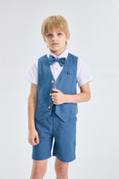 1 x RAW Customer Returns LOLANTA 4 PCS Page Boy Suit Set, Boys Linen Summer Suit, Festive Summer Wedding Baptism Ceremony Suits, Birthday Party Clothes, Kids Waistcoat Shorts Suit Set, Blue, 11-12 Years, 160 - RRP €36.98