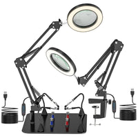 1 x RAW Customer Returns Jubor 10X 15X Magnifying Glass with Light and Stand, Magnetic Soldering Aid Helping Hand with Magnifying Glass Light, Third Hand Soldering Magnifying Glass with 3 Color Modes Dimmable, LED Magnifying Glass Lamp  - RRP €63.52