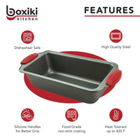 1 x RAW Customer Returns Loaf pan - Premium non-stick steel loaf pan from Boxiki Kitchen Professional non-stick baking pan for baking banana bread, meatloaf, sponge cake 21.5 x 11.5 cm, with red silicone handles - RRP €29.99