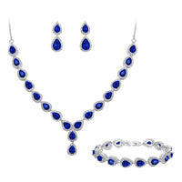 1 x RAW Customer Returns Clearine Women s Wedding Bridal Drop CZ Infinity Figure 8 Y Necklace Tennis Bracelet Dangle Earrings Set Sapphire Balu Silver Tone - RRP €39.82