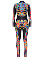 1 x RAW Customer Returns AIDEAONE Women s Skeleton Print Mesh Bodysuit Jumpsuit Halloween Costume Colorful, S  - RRP €23.32