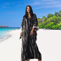 1 x RAW Customer Returns Baynetin Women s Long Beach Dress, Maxi Beach Dress Boho Kimono Long Beach Cardigan Beachwear, Beach Poncho Print Loose Kaftan Nightwear Bikini Cover-Up One Size Black  - RRP €23.18