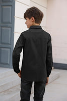 1 x RAW Customer Returns Boys long-sleeved shirts, cotton casual shirt, children s plain shirt top with chest pocket, black, 12-14 years - RRP €26.21