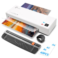 1 x RAW Customer Returns in 1 hot and cold laminator and 40 pouches, for A4, A5, A6 formats, with paper cutter and corner rounder, for office, home, restaurant menus, school - RRP €39.31