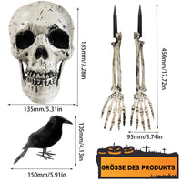 1 x Brand New Awroutdoor Halloween Decoration Scary Skeleton, 1 Skull 2 Skull Hands, Realistic Scary Skeleton for Halloween Decorations Garden Decorations Cemetery Decorations - RRP €20.16