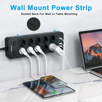 1 x RAW Customer Returns NVEESHOX multiple socket with 3 USB-A and 1 USB-C 20W PD , 10-way power strip with individual switch, power strip surge protection, 2m power strip, multiple plug for home, office - RRP €26.56