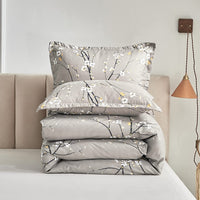 1 x RAW Customer Returns Lanqinglv duvet 155x220cm all year round blanket 4 seasons, grey white leaves floral pattern quilt for allergy sufferers blanket sleeping blanket duvet 155x220 with 1 pillowcase 80x80cm - RRP €44.99