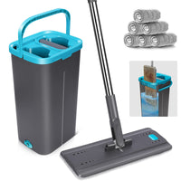 1 x RAW Customer Returns MASTERTOP Microfiber Mop and Wringer Flat Mop 360 Rotating Washing Bucket for Floor Cleaning with 6 Reusable Mops Green  - RRP €20.4