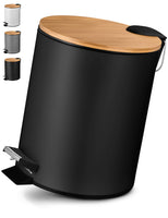 1 x RAW Customer Returns VMbathrooms 5L cosmetic bin in elegant black design Pedal bin with soft close Elegant bucket for the bathroom with inner container and bamboo wooden lid - RRP €35.92