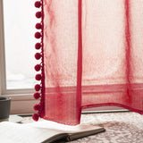 1 x Brand New MIULEE Red Voile Curtain with Plush Ball, Christmas Decoration Bedroom Living Room Curtain Set of 2 2X L140 x H175 cm , Rod Pocket Interior Window Curtains, Short Curtains with Pompoms for Children s Bedroom - RRP €24.49