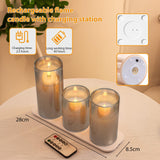 1 x RAW Customer Returns EXTSUD LED flameless candles flickering with charging station and remote control, set of 3 LED candles made of glass, rechargeable flame candle light with timer function, romantic tea lights, gray - RRP €26.21