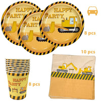 11 x Brand New MEZHEN Excavator Party Tableware Construction Site Vehicles Children s Birthday Decoration Excavator Birthday Party Tableware Paper Plates Cups Napkins Party Tableware Set Table Decoration C 8 People - RRP €224.4