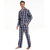 1 x RAW Customer Returns Mnamo Men s Pyjama Set 100 Cotton Men s Pajamas Checked Long Pyjamas with Pocket Black Blue Plaid, XXL  - RRP €37.3