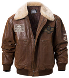 1 x RAW Customer Returns FLAVOR Genuine Leather Jacket Men Air Force Bomber Brown, XL  - RRP €191.59