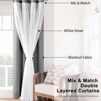 1 x RAW Customer Returns Hiasan Sheer Tulle Curtains with Tiebacks Gray Opaque Blackout Double Layer Sheer Curtains for Bedroom Living Room Height 160 x Width 132cm - RRP €40.61