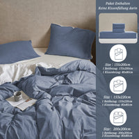 1 x RAW Customer Returns MILDLY bed linen 200x200 cotton, bed linen sets denim blue 3 pieces with zipper Similar texture to stone washed linen and contains 1 duvet cover and 2 pillowcases 80x80 - RRP €50.41