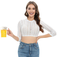 1 x RAW Customer Returns Vancavoo Dirndl Blouse Women White Lace Dirndl Blouses Short Sleeve Transparent Elegant Classic Traditional Blouse for Oktoberfest, White-D, 40 - RRP €20.99