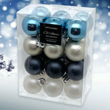 11 x RAW Customer Returns Christmas tree decorations Christmas decorations Mini Christmas balls made of plastic, shatter-proof, suitable for outdoor use, glitter, matt shiny, assorted balls 30 mm, blue-silver, 24  - RRP €125.95