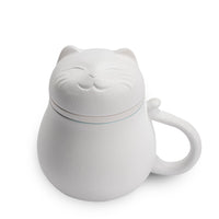 1 x RAW Customer Returns Hanbosym Ceramic Tea Cup with Infuser and Lid 13.5oz , Tea Mug with Cute Cat Design, Filter for Soaking Loose Leaf, Gift for Holiday, Birthday, Warm House White  - RRP €25.2