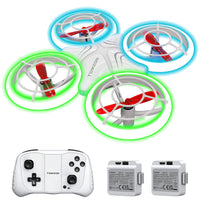 1 x RAW Customer Returns TOMZON Mini Drone for Children, Blue and Green LED Lights, RC Quadcopter with 2 Batteries, Headless Mode, Throw Go 3D Flip Rotation Circle Flight for Beginners Kids Red Propellers - RRP €35.28