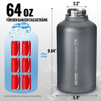 1 x RAW Customer Returns OneTigris stainless steel drinking bottle, water bottle 1.9L high capacity, sports bottle with good insulation effect for bicycle, camping, yoga, gym, airsoft, gray, 64OZ - RRP €43.99