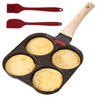 1 x RAW Customer Returns Cresbel fried egg pan Pancake pan 4 holes with large oil brush and scraper, fried egg pan with wooden handle, non-stick aluminum egg pan for induction cooker gas stove fried egg pan - black - RRP €17.04